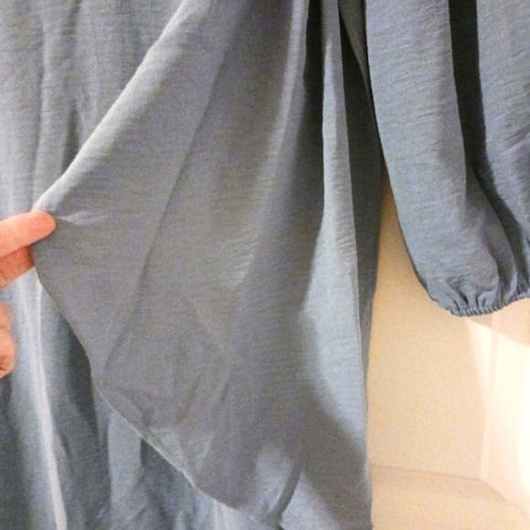 Smoke Blue Gauzy Maxi Dress Elastic Waist Dress - Picture 4 of 10